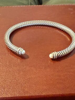 David Yurman Cable bracelet in sterling silver with Pave Diamonds and pearls